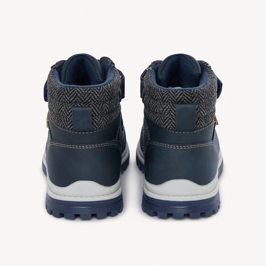 Bottillon bleu marine avec double velcros et col textile pour garçon  