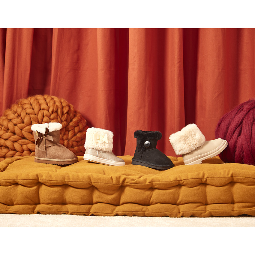 Bottines avec fausse fourrure et noeud pour bébé fille  