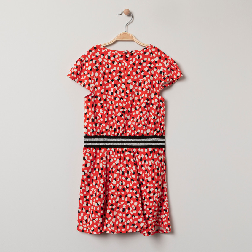 Robe manches courtes à imprimé graphique et taille élastiquée 