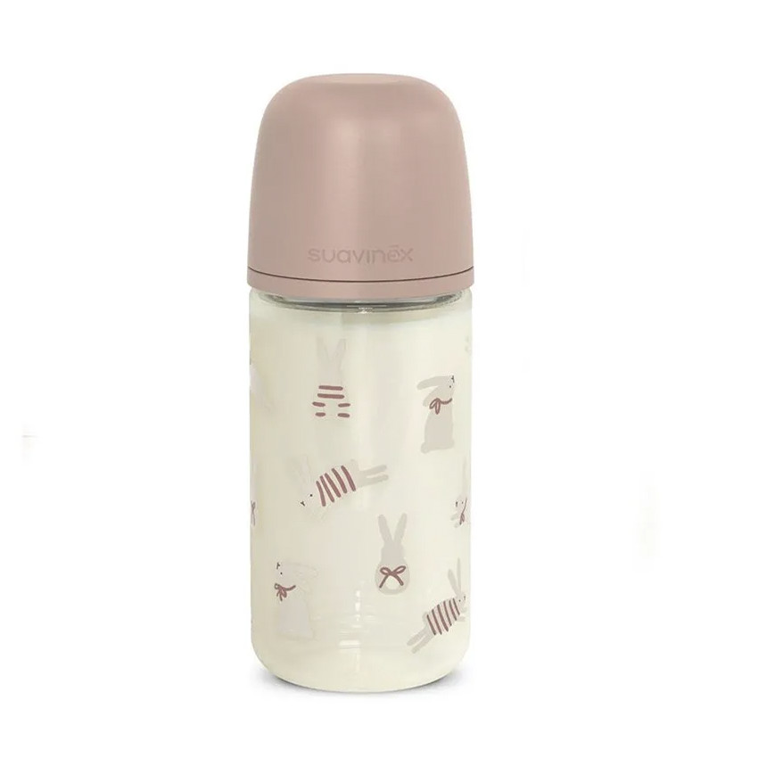 Biberon en verre avec tétine physiologique SX Pro M 240 ml Wonderland lapins roses 
