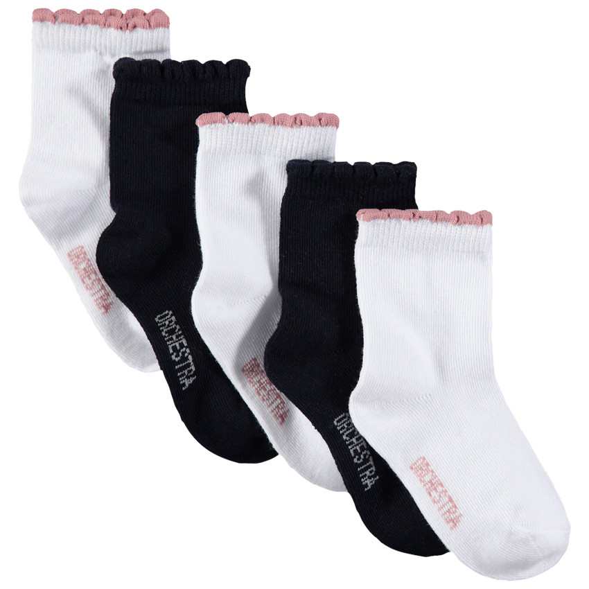 Lot de 5 paires de chaussettes unies blanches / noires  