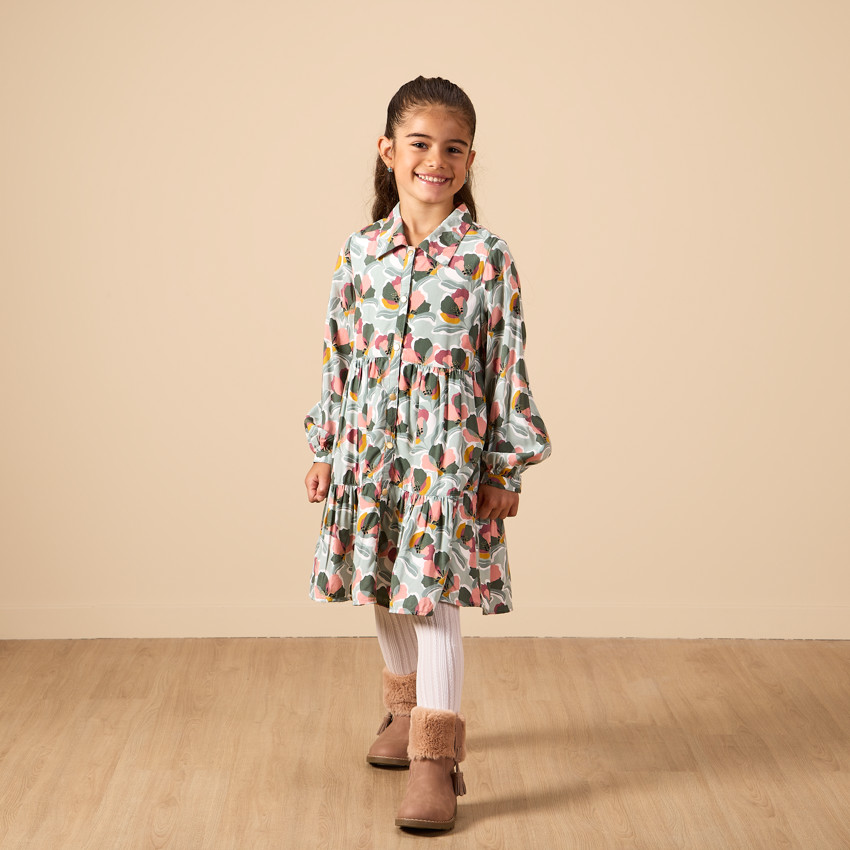 Robe chemise à manches longues imprimé floral pour fille