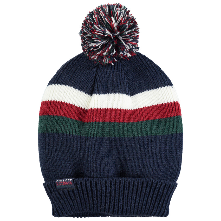 Junior - Bonnet en tricot à bandes contrastées et pompon 