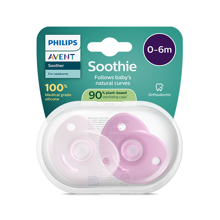 Lot de 2 sucettes silicone 0-6M Soothie rose - Rose (Avent) - Image 1