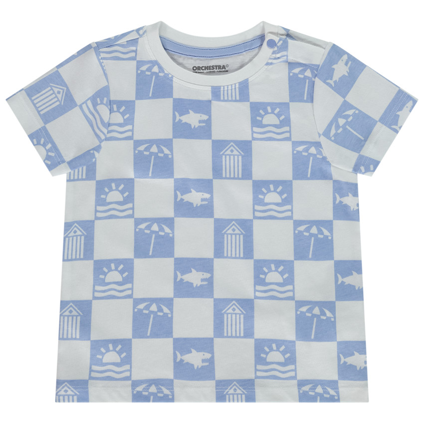T-shirt manches courtes damier imprimé fantaisie pour bébé garçon 