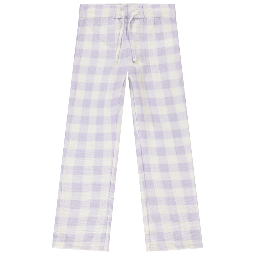 Set pyjama long bi-matière à carreaux vichy pour fille 