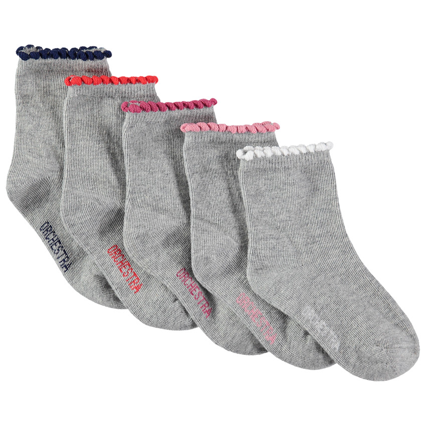 Lot de 5 paires de chaussettes à bord-côte fantaisie contrasté 