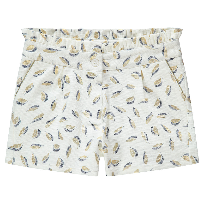 Junior - Short en coton natté avec plumes dorés imprimées all-over 
