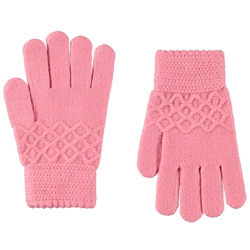 gants en tricot fantaisie pour fille - rose