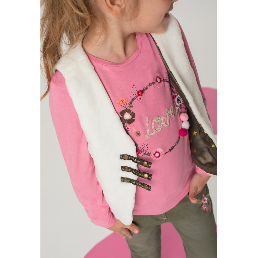 Tee-shirt manches longues en jersey avec print floral et pompons 