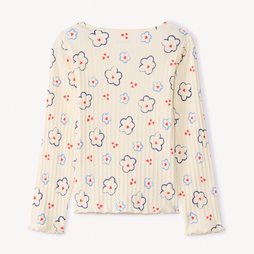 T-shirt manches longues imprimé fleurs plates pour fille 