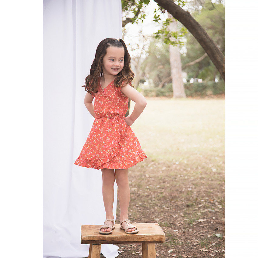 Robe manches courtes en voile de coton imprimé pour fille 