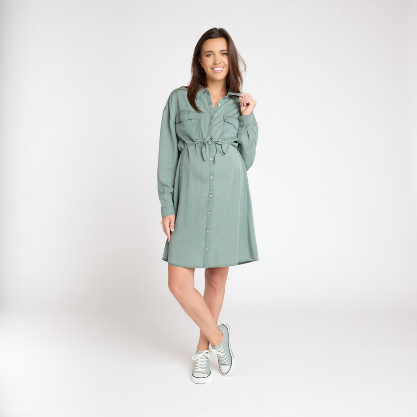 Robe chemise manches longues à nouer pour femme