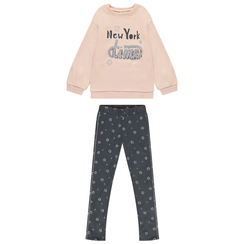 Ensemble jogging molleton motifs fleurs pour fille 