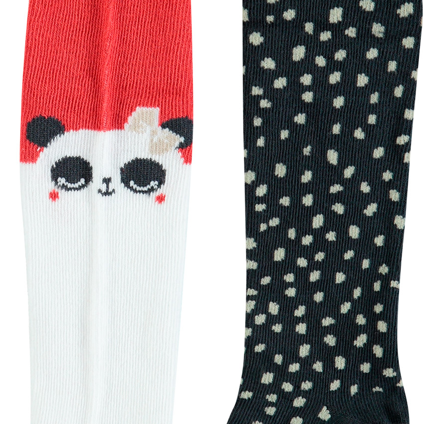 Lot de 2 collants épais à pois et panda en jacquard 