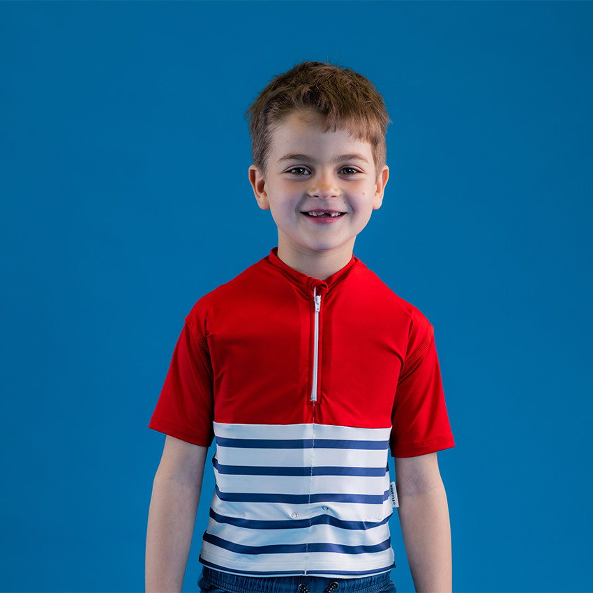 T-shirt anti-noyade enfant manches courtes rayé/rouge 5 ans 