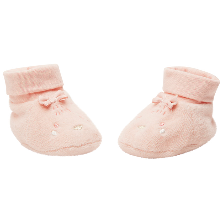 chaussons en velours avec petit nœud pour bébé fille - rose