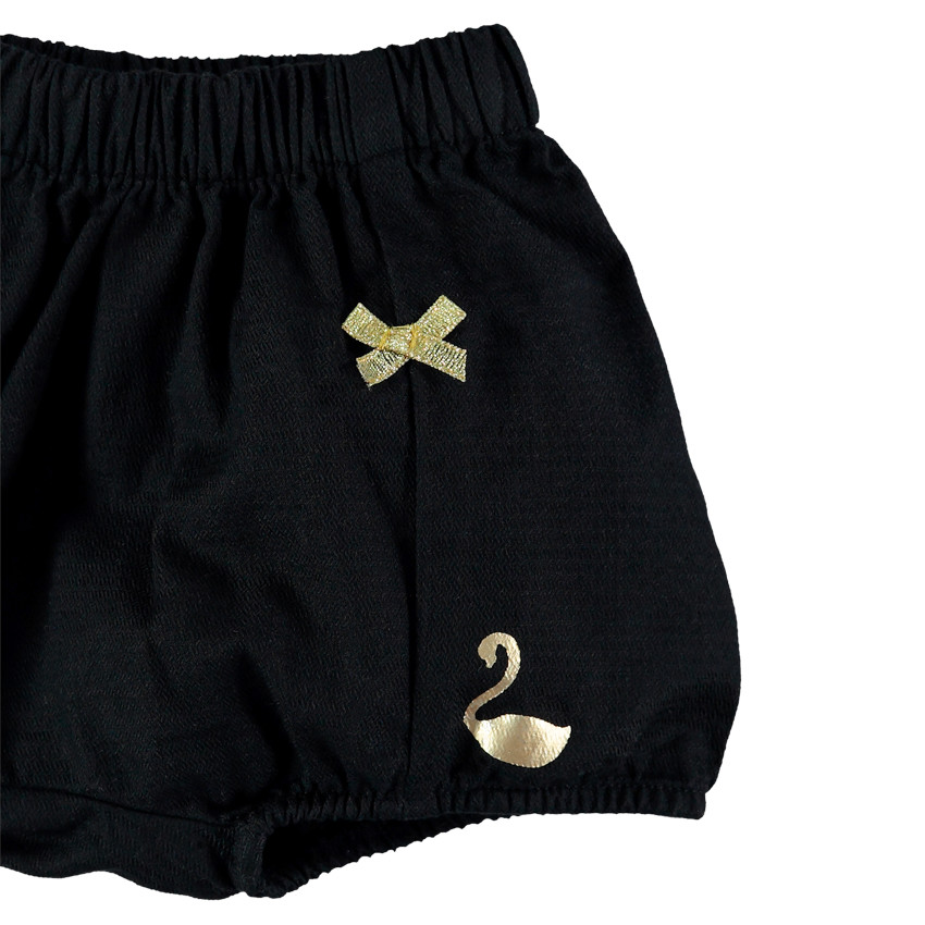 Ensemble avec robe imprimée cygnes et bloomer à noeud dorés 