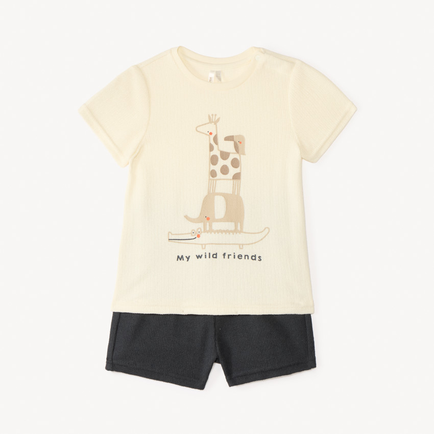 Ensemble court t-shirt + short en maille fantaisie pour bébé garçon 