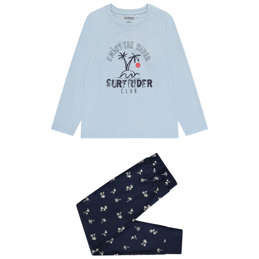 pyjama 2 pièces en jersey motif palmiers pour garçon - bleu