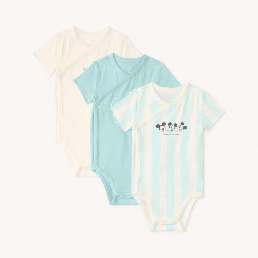 Lot de 3 bodies manches courtes Mickey Disney pour bébé garçon (ouvertures différentes selon l'âge)
