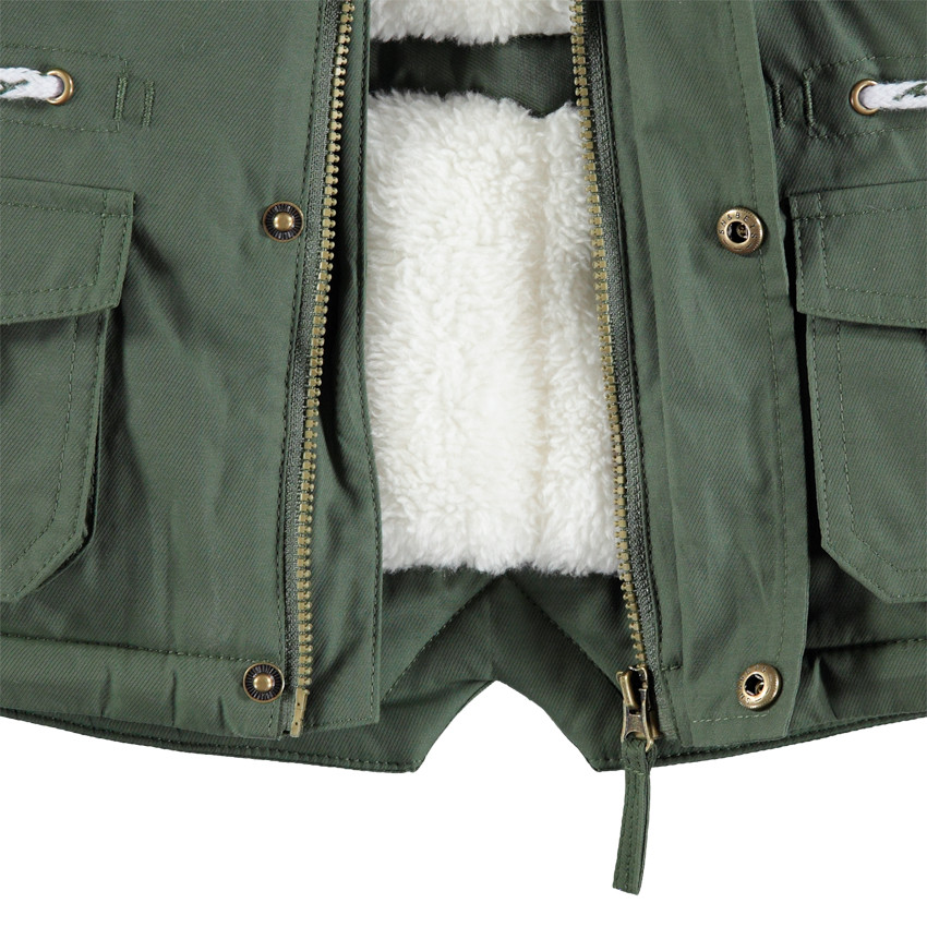 Parka kaki doublée sherpa à poches et capuche amovible 