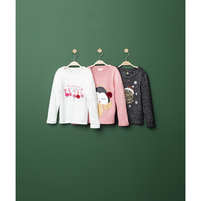 T-shirt manches longues en maille chinée avec SmileyWorld en sequins 