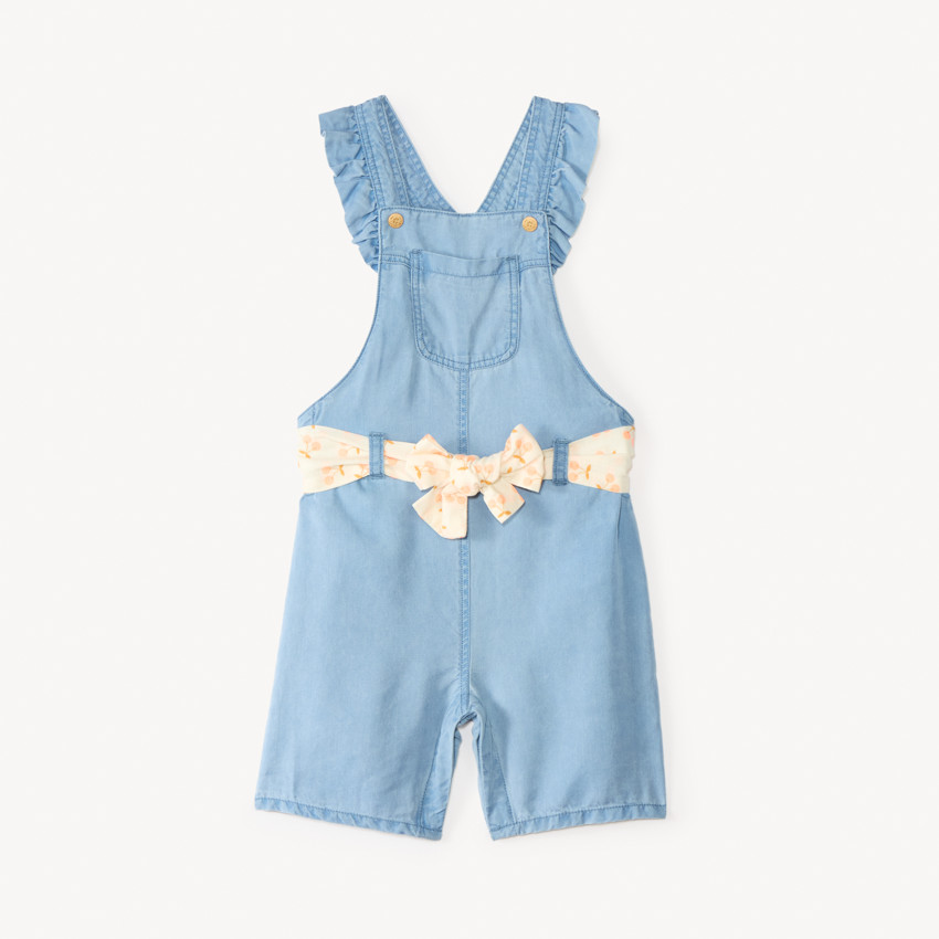 Salopette courte avec volants + ceinture fantaisie pour bébé fille