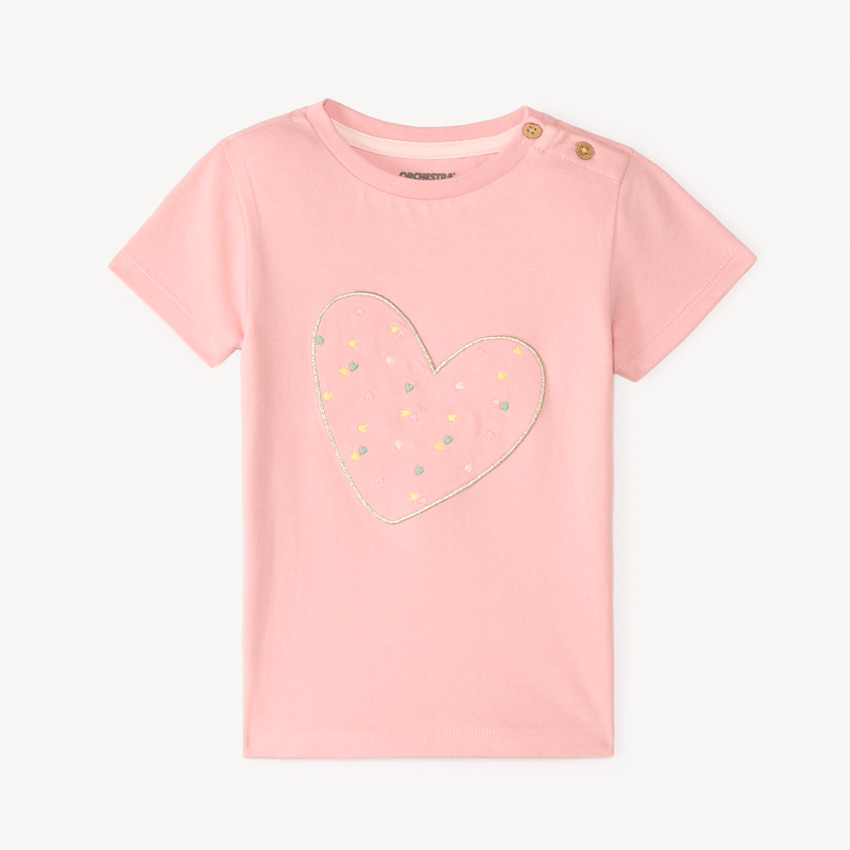 T-shirt manches courtes avec broderie cœur pour bébé fille