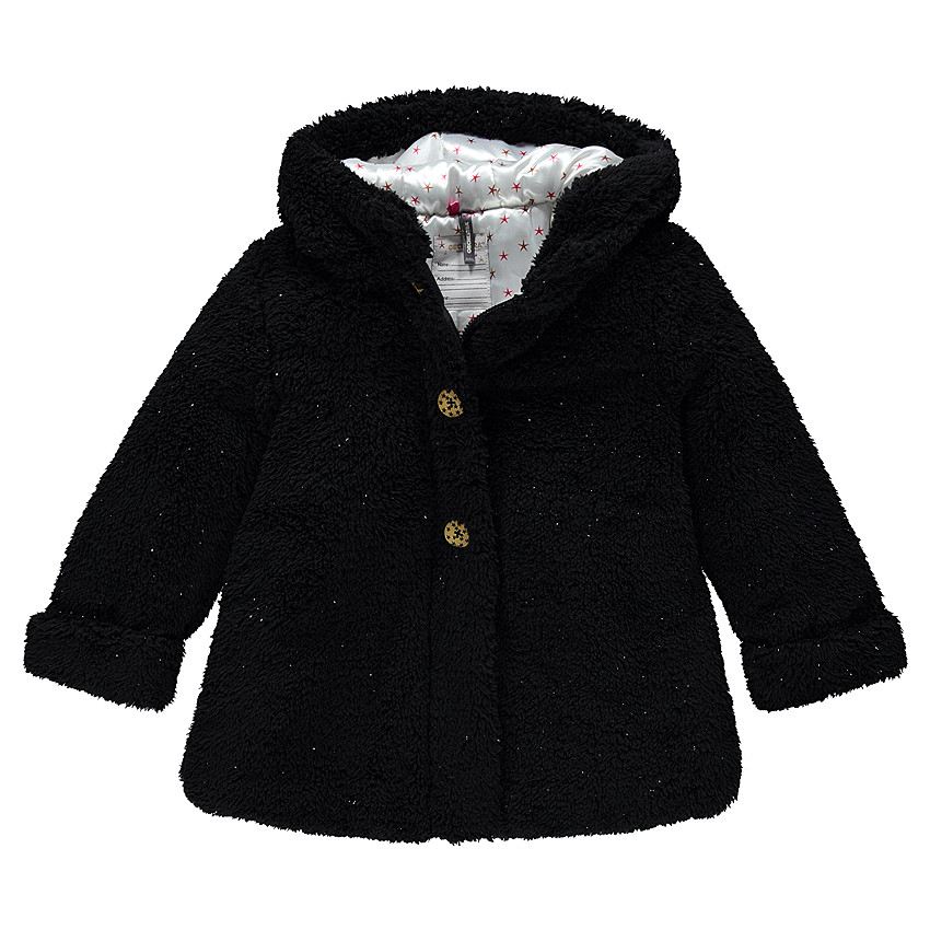 Manteau à capuche en fausse fourrure effet pailleté 
