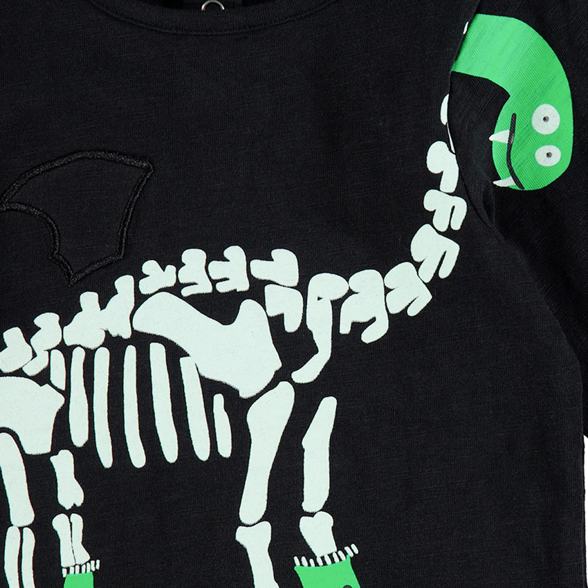 Tee-shirt manches longues HALLOWEEN avec dinosaure squelette printé 