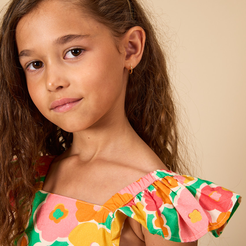 Robe manches courtes imprimé fleurs plates pour fille 