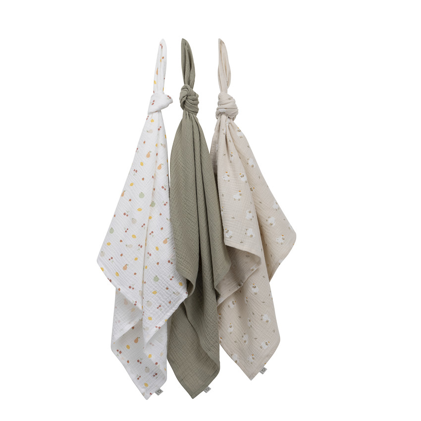 Lot de 3 langes en gaze 70 x 70 cm La Vie à la Ferme