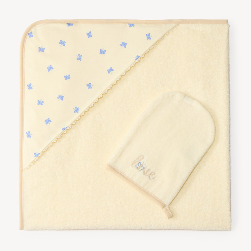 Set de bain cape + gant imprimé papillon pour bébé fille 
