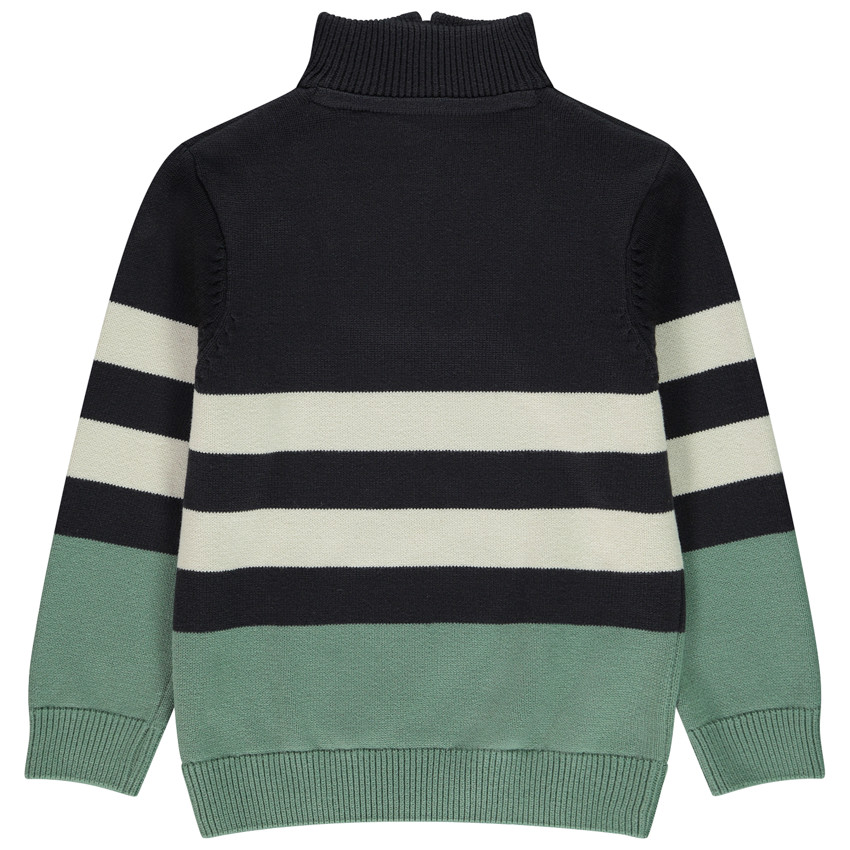 Pull fantaisie à rayures et col camionneur en tricot côte pour garçon  