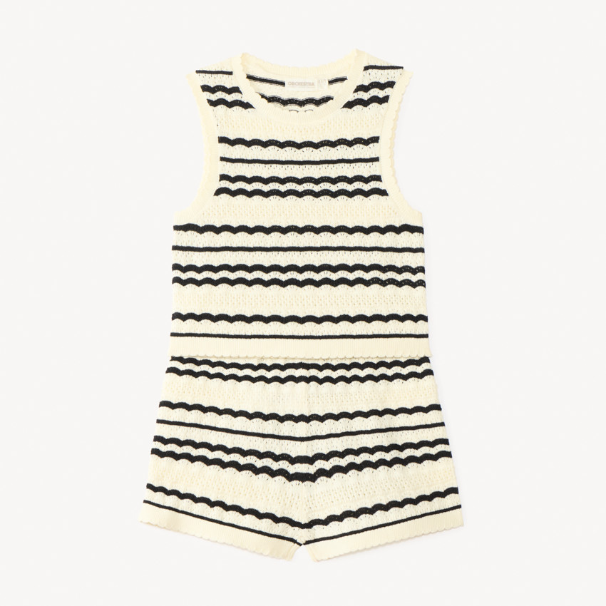 Ensemble 2 pièces débardeur + short en tricot à rayures pour fille 