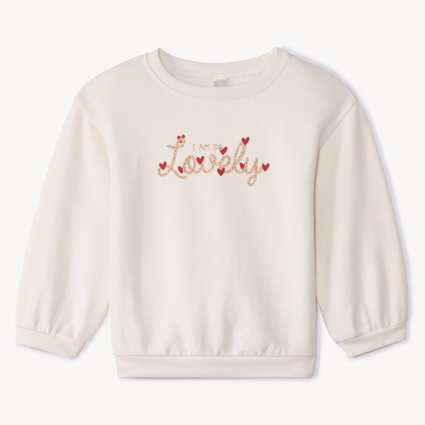 Sweat uni en molleton print love pour bébé fille 