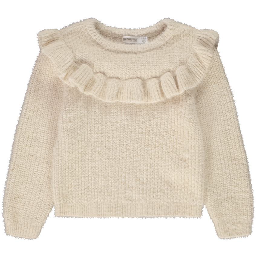 Pull en tricot perlé avec volant pour fille