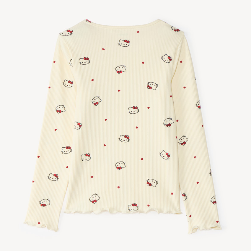 T-shirt côtelé fille à manches longues Hello Kitty 