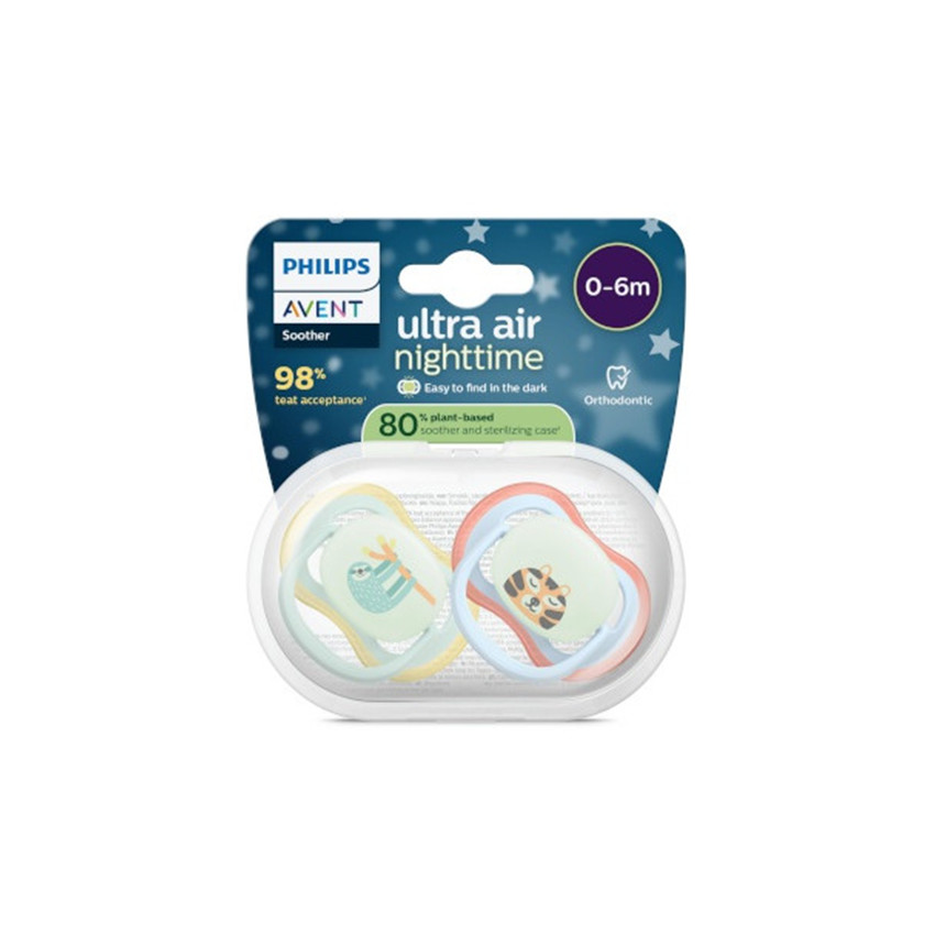 Lot de 2 sucettes silicone 0-6M Ultra Air nuit décorées 