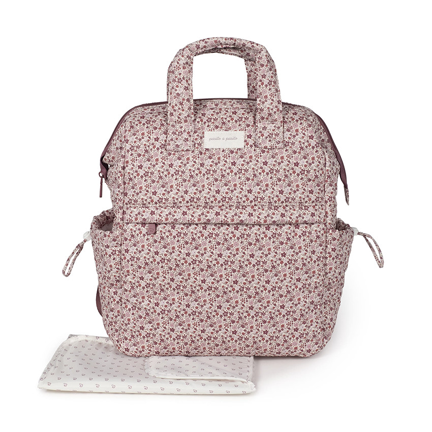 Sac à dos à langer imprimé Cherry Flores + tapis 