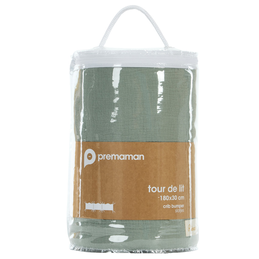 Tour de lit 3 pans en gaze de coton vert 