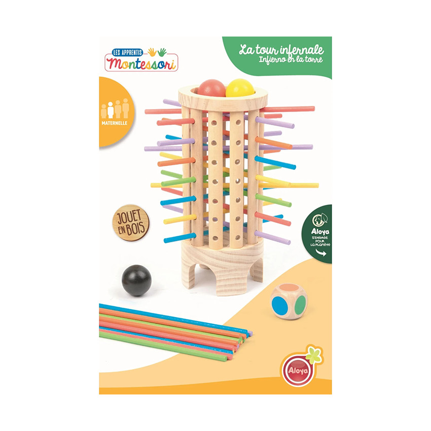 Jeu d'adresse en bois La tour infernale multicolore 