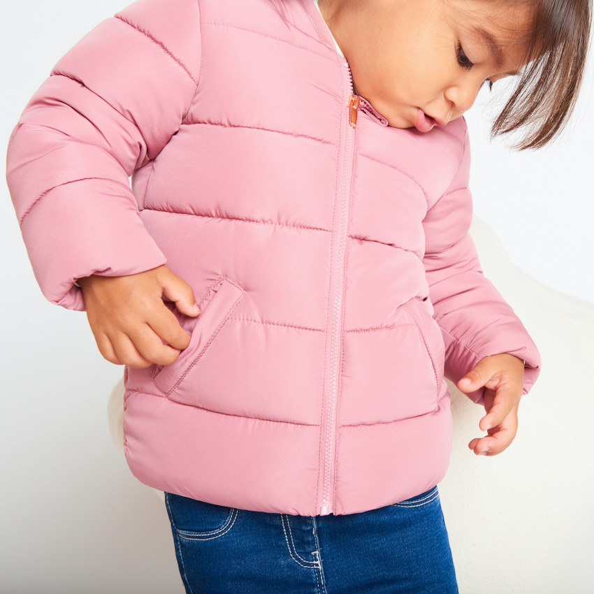 Doudoune matelassé en toile et micro polaire pour bébé fille   