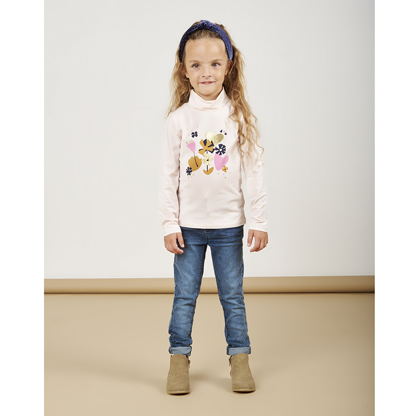Sous-pull col roulé en jersey avec print fantaisie pour fille 