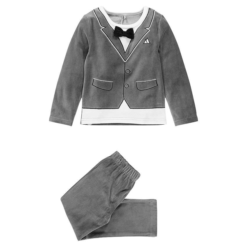 Pyjama en velours effet costume avec noeud papillon  
