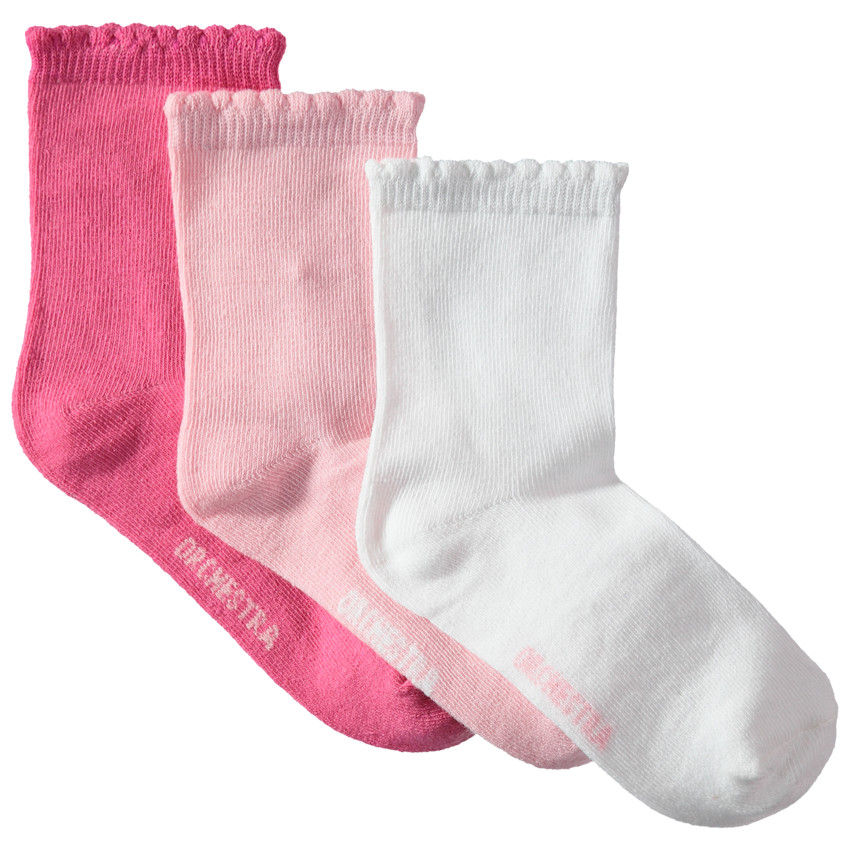 Lot de 3 paires de chaussettes unies avec bord-côte fantaisie 