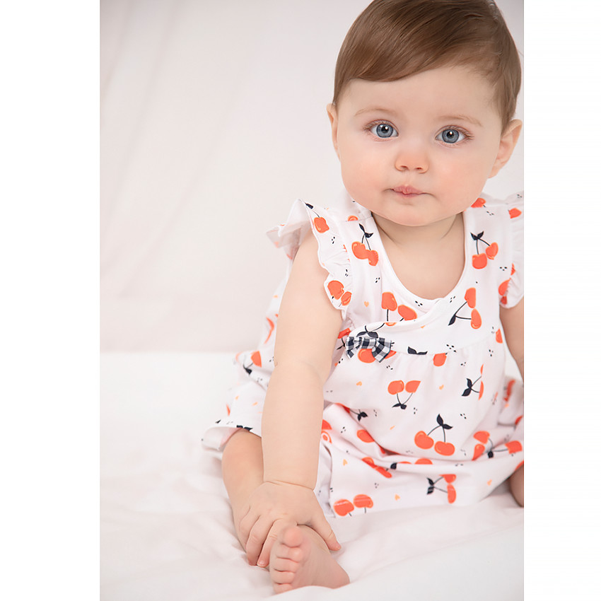 Robe manches courtes volantées imprimé cerises pour bébé fille 