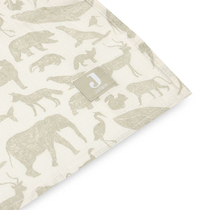 Lot de 2 langes en gaze de coton 115 x 115 cm Animals olive green 