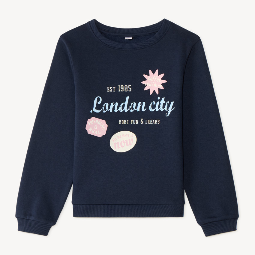 Sweat en molleton imprimé fantaisie pailleté fille 